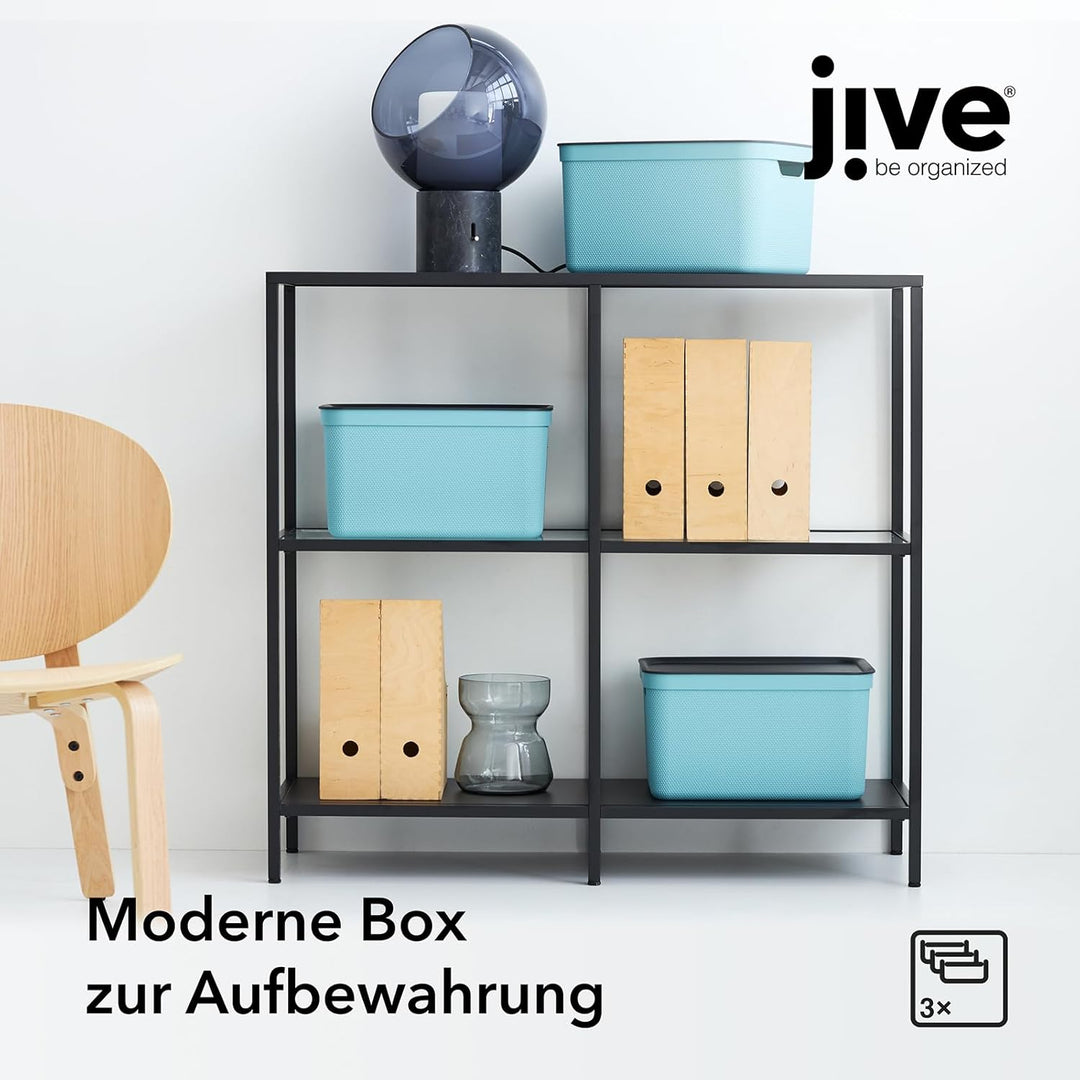 Jive Dekobox 3er-Set Aufbewahrungsbox 16l mit Deckel, Kunststoff (PP recycelt), türkis/anthrazit, 3x