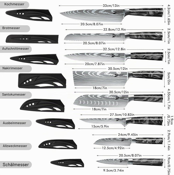 Dfito Messerset mit Nylon Rolltasche, 9-tlg Scharfe Professionelles Küchenmesser Set aus High Carbon