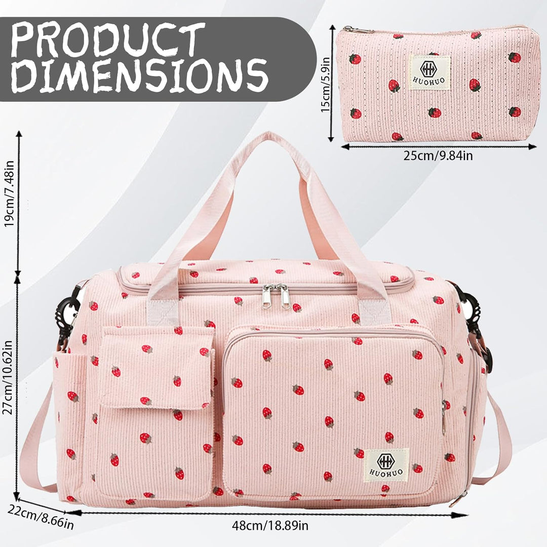 Reisetasche Damen, Sporttasche Damen mit Schuhfach, Nassfach and Kleine Geldbörse, Cord Schwimmtasch