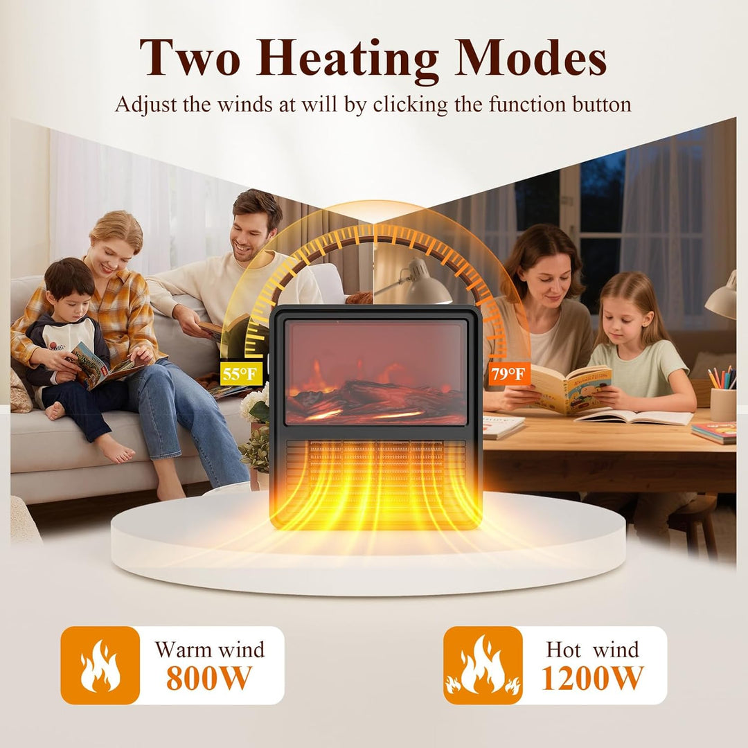 Minthouz Elektrischer Heizlüfter 1200W/800W, Keramik Heizgerät mit 3D Flammeneffekt, Einstellbarem T