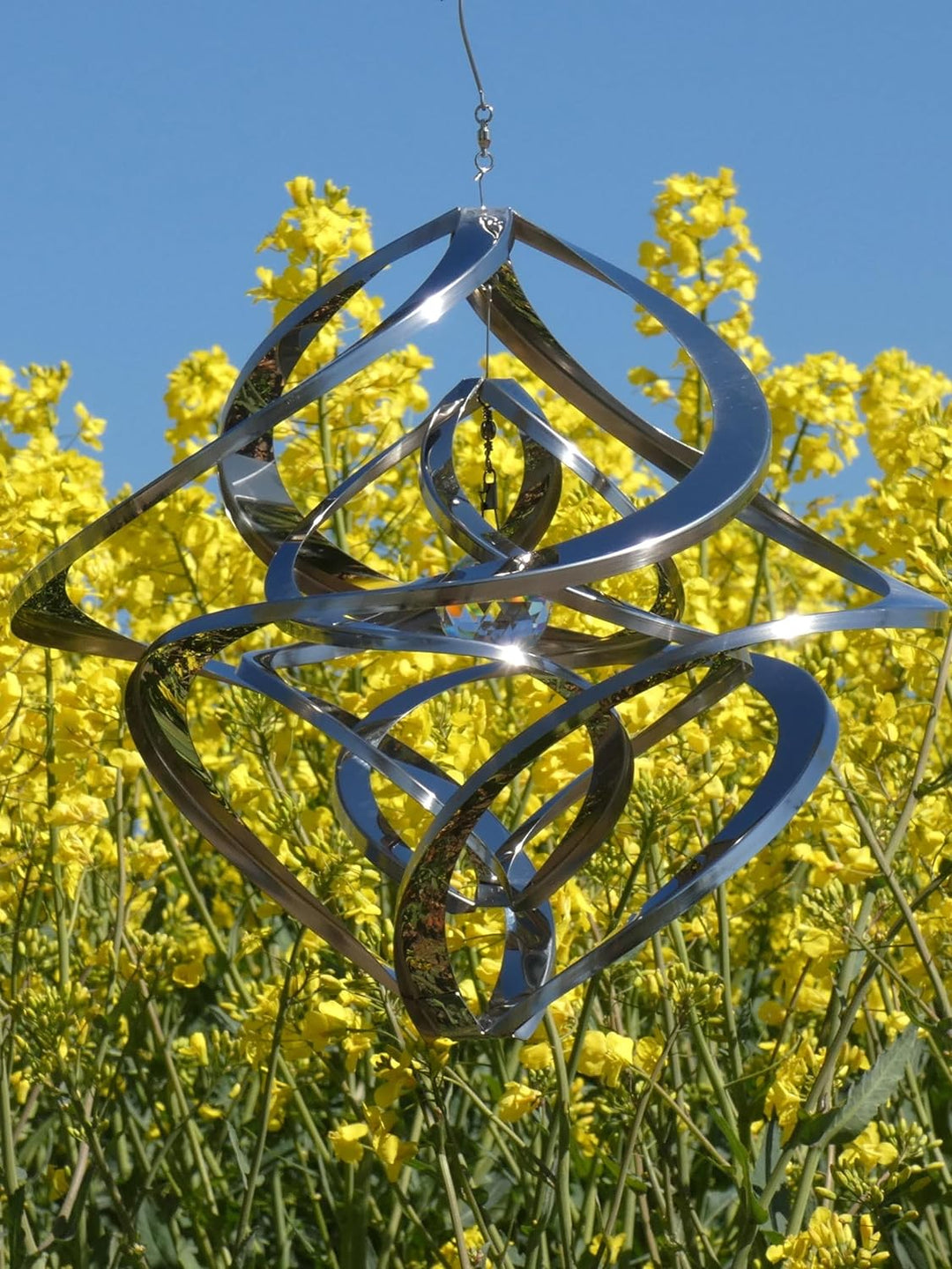 Pommerntraum ®| Edelstahlwindspiel MIT 4 cm KRISTALL ROSTFREI Windspiel Edelstahl Winddancer Unruhe