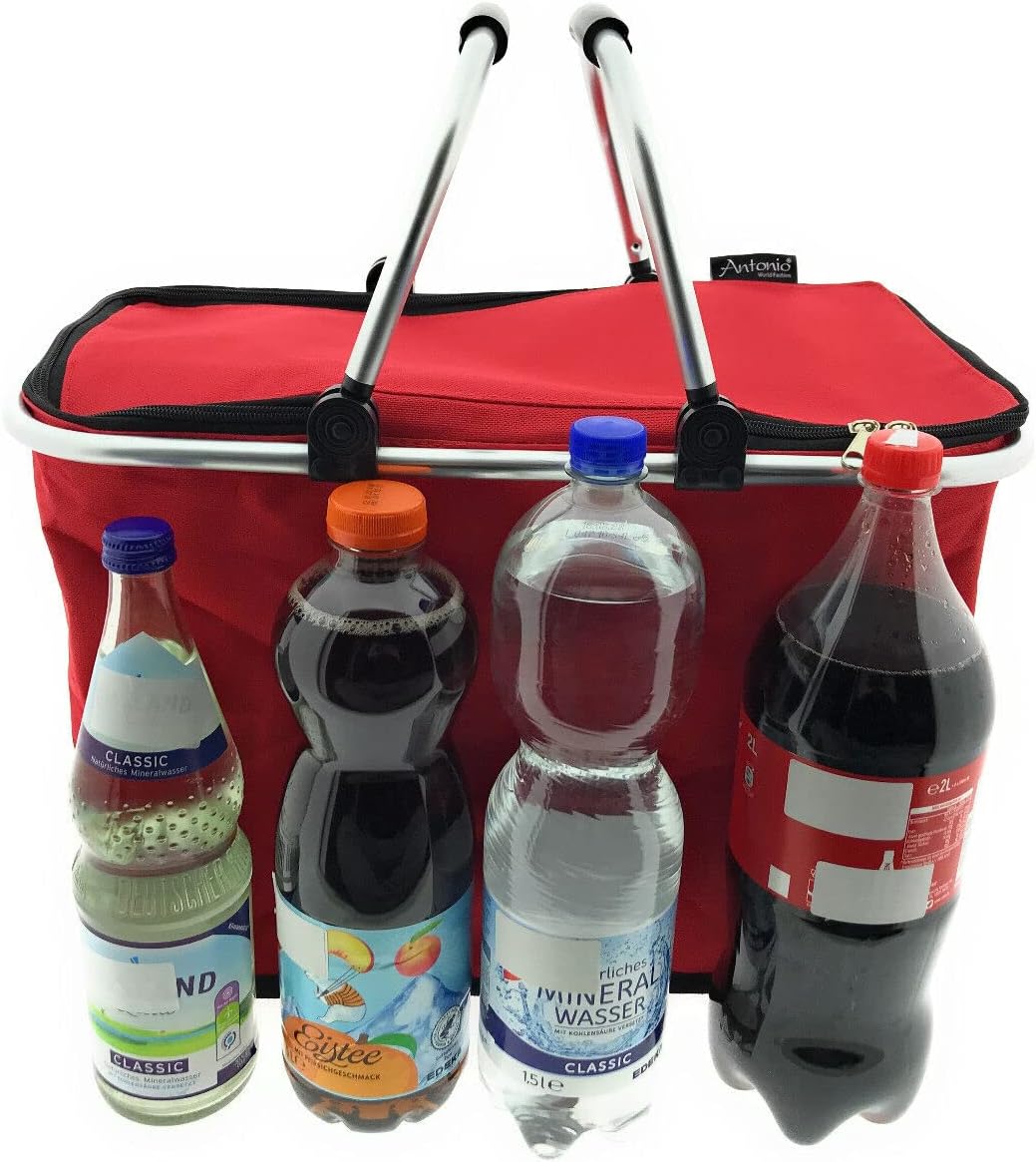 XXL Kühltasche Thermo Einkaufskorb Picknick Kühlbox Campingtasche faltbar stabil Rot Schwarz Grün, R