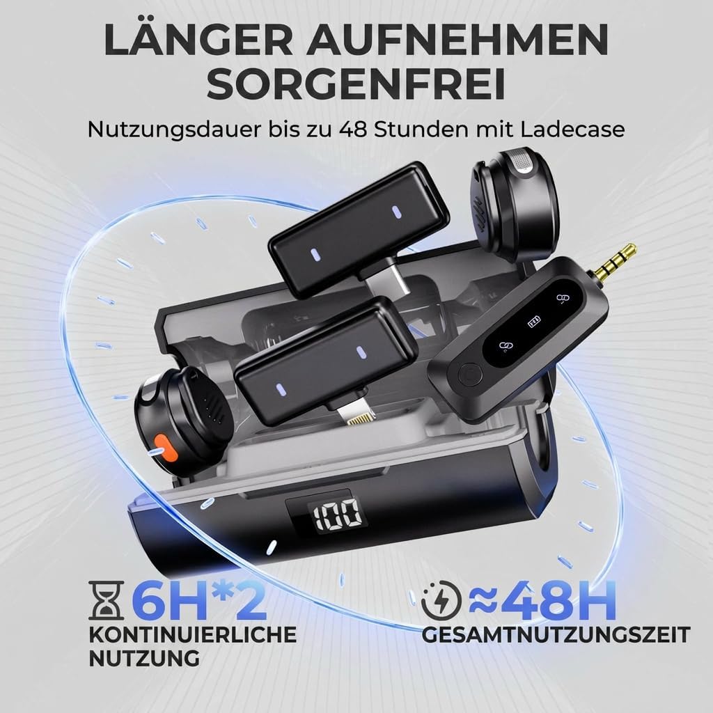 Moman Coin Wireless Lavalier Mikrofon für iPhone/Android, das kleinste 48H 50.0 m Reichweite Noise C