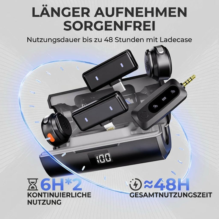Moman Coin Wireless Lavalier Mikrofon für iPhone/Android, das kleinste 48H 50.0 m Reichweite Noise C
