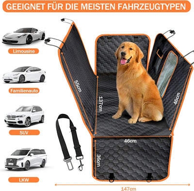 W&H Hundedecke Auto Rückbank, Universal Hundesitzbezug für Auto Rückbank mit Sicherheitsgurten, wass