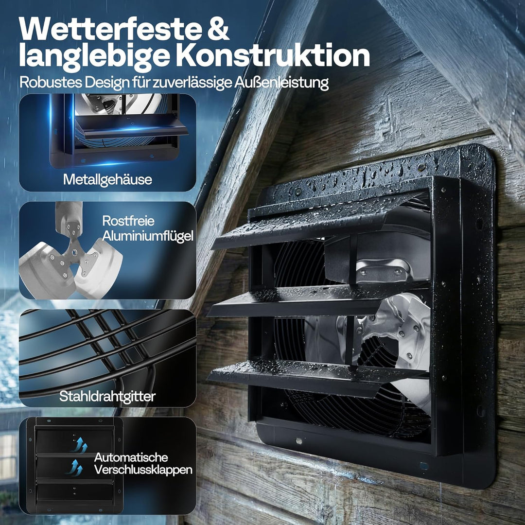 VIVOHOME 300mm Abluftventilator Industrie Wandventilator mit EC Motor 1305m³/h Wandlüfter mit Timer