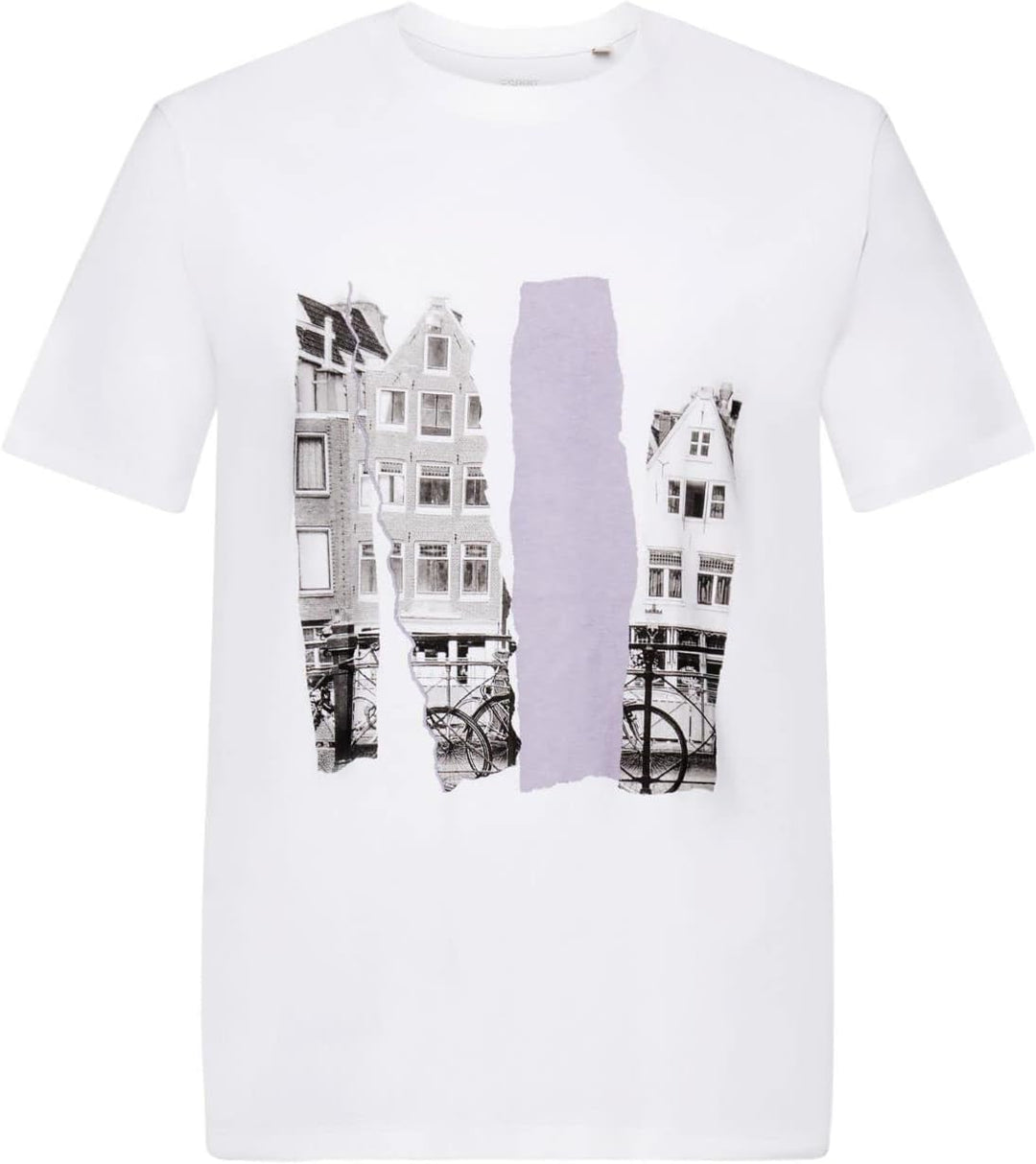 ESPRIT Rundhals-T-Shirt mit Print, 100% Baumwolle
