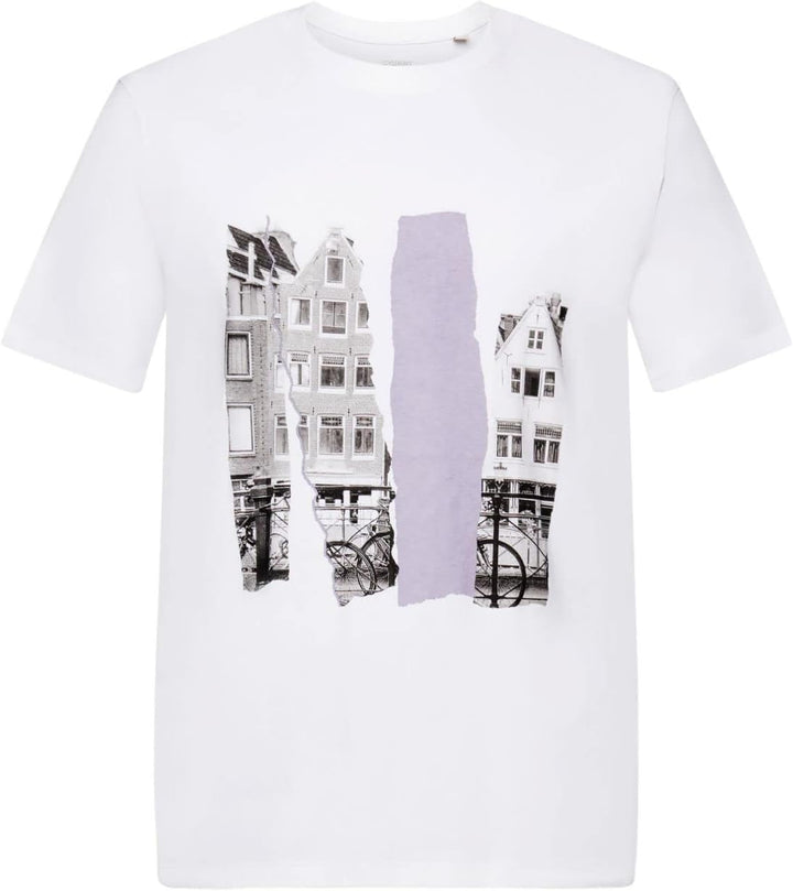 ESPRIT Rundhals-T-Shirt mit Print, 100% Baumwolle