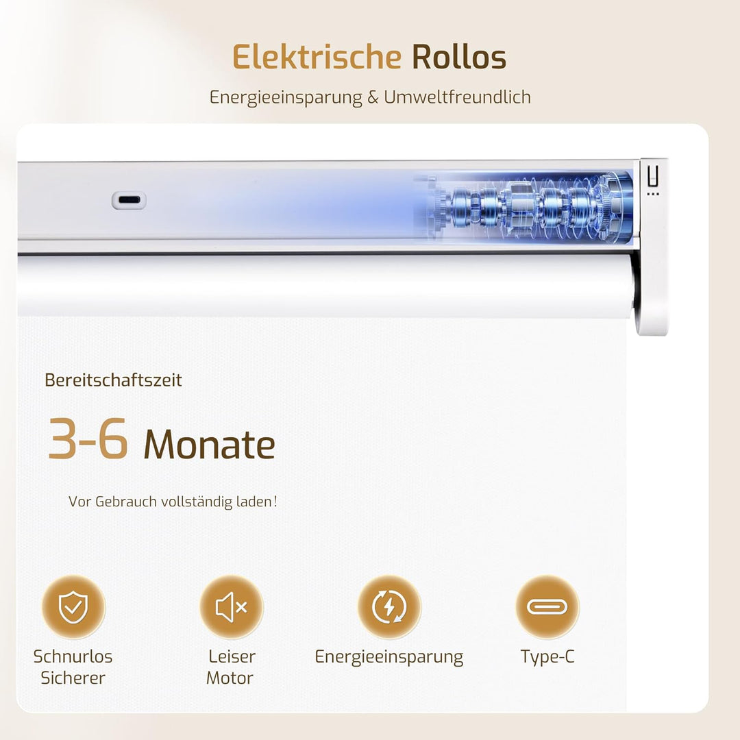 Grandekor Elektrische Rollos mit Lithiumbatterie,Elektrisches Verdunklungsrollo mit Motor & Fernbedi