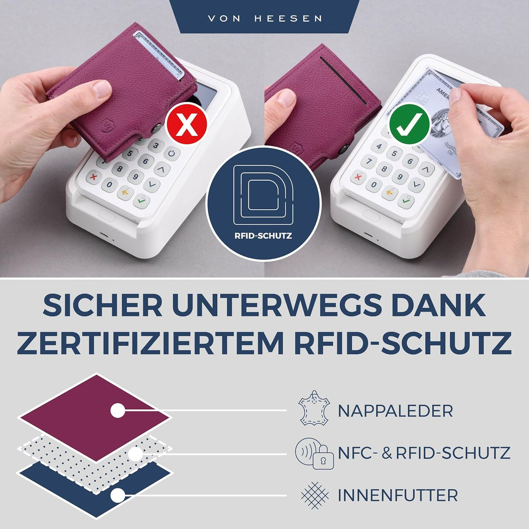 VON HEESEN Slim Wallet mit Münzfach Pink Pink MINI MÜNZFACH (Kartenslot), Pink MINI MÜNZFACH (Karten