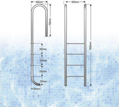 SAXONICA Poolleiter Edelstahl ENG 150 cm I 4-stufig I V2A Leiter