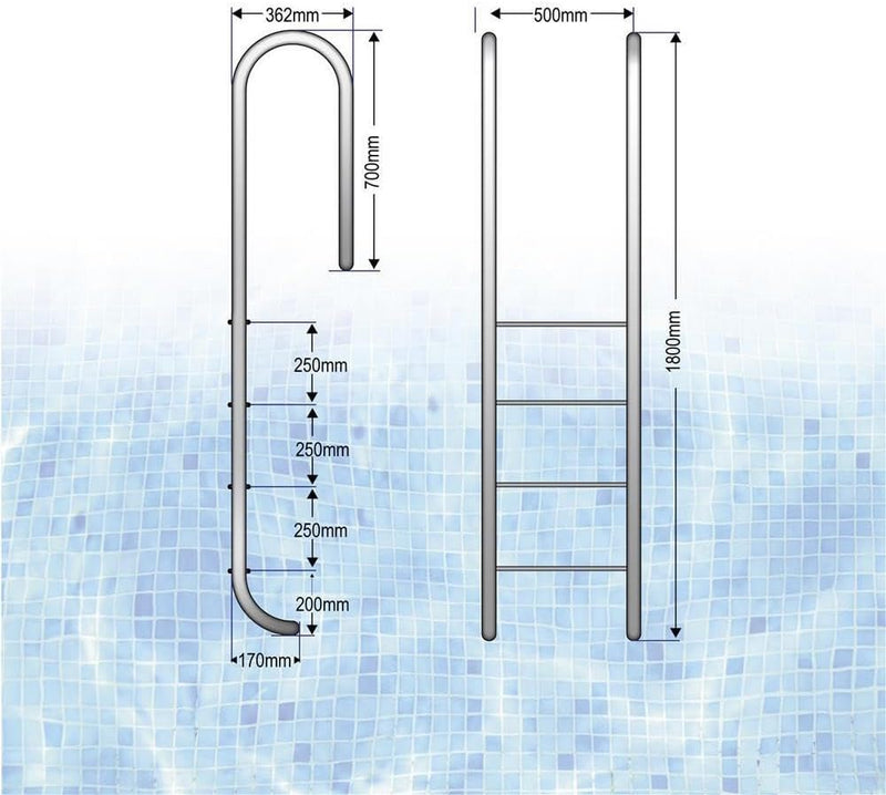 SAXONICA Poolleiter Edelstahl ENG 150 cm I 4-stufig I V2A Leiter