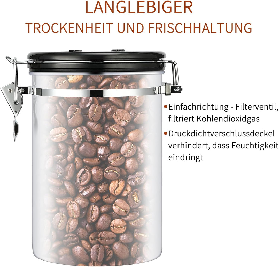 900 ml luftdichter Edelstahl-Kaffeedose (250–500 g), Kaffeebehälter mit Datums-Tracker-Deckel Kupfer