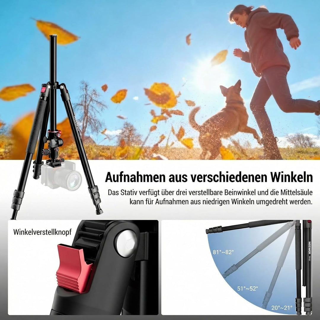 NEEWER 90 Zoll hohes horizontales Kamerastativ Einbeinstativ mit Kugelkopf, Metall DSLR Video Reises