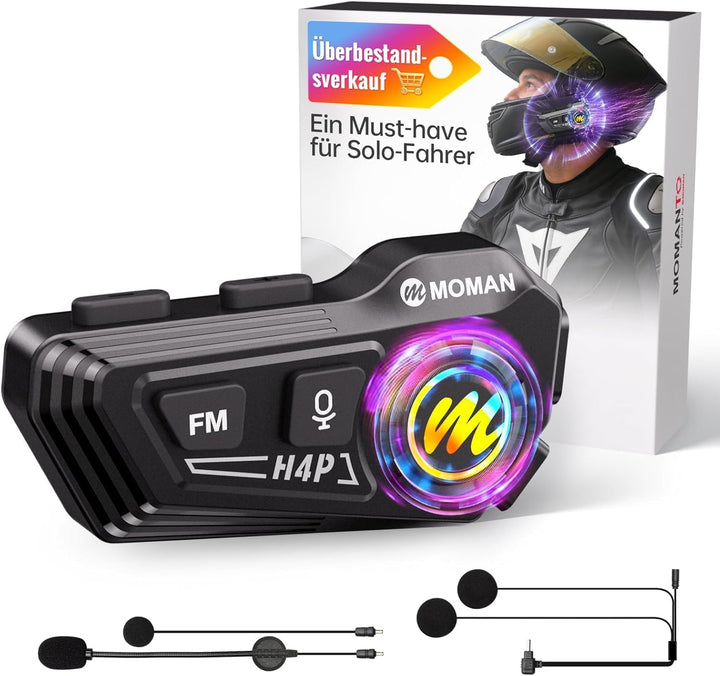 Moman Motorrad Intercom Headset, H4P Motorradhelm Kopfhörer BT5.1 mit Hi-Fi LautsprechernDoppelte Ge