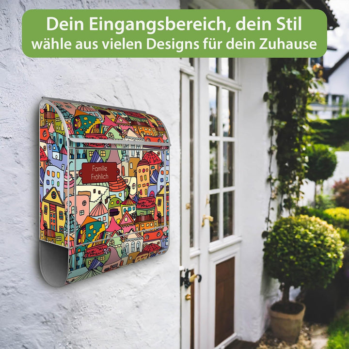 banjado Design Briefkasten personalisiert 38,5x46,5x13cm & 2 Schlüssel - Briefkasten Stahl Silber Ze