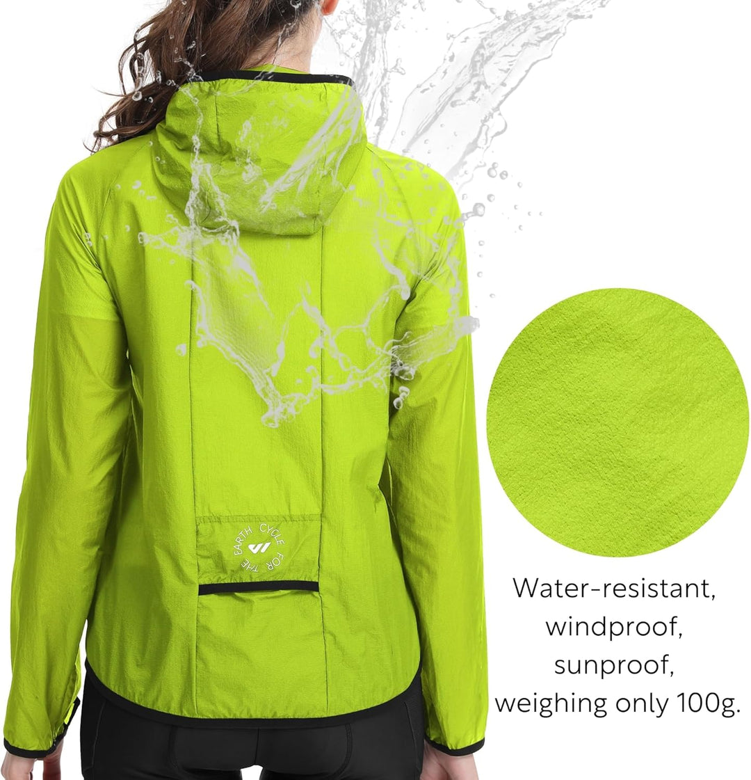 Wulibike Fahrradjacke Damen Faltbare Regenjacke Leicht und Atmungsaktiv Laufjacke Reflektierende Win