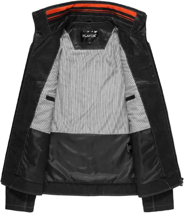 FLAVOR Echtes Leder Herren Lederjacke Stehkragen Blau Lässig S Schwarz, S Schwarz