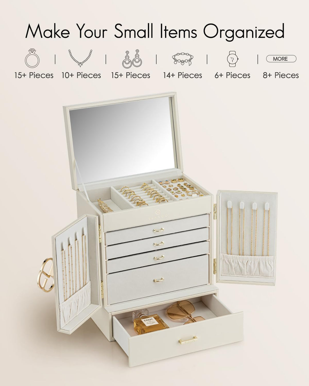 Vlando Schmuckkasten Gross, Französisches Schmuckkästchen 6 Ebenen, Schmuck Organizers Gross XXL mit
