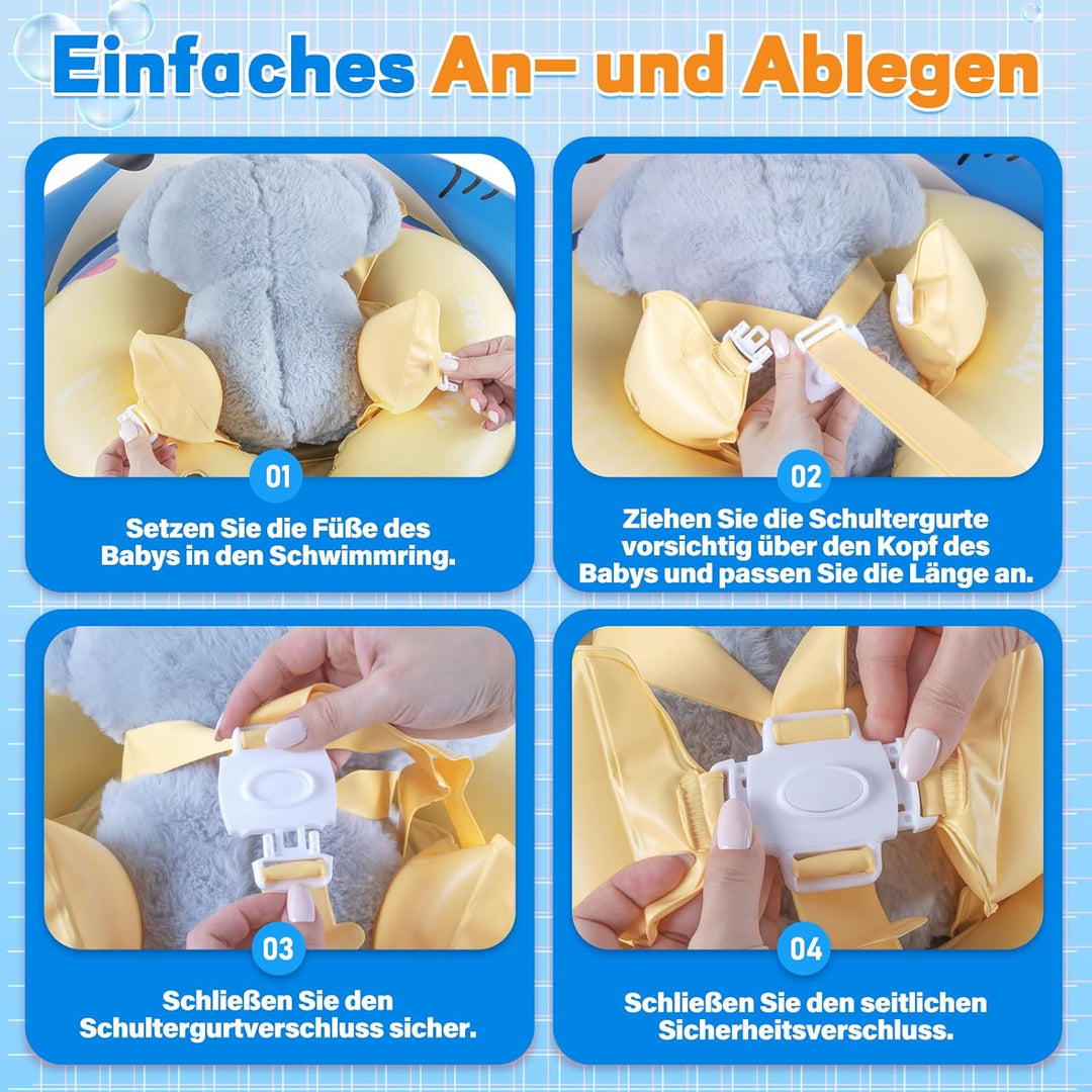 NYOBABE Schwimmring Baby 6-36 Monate, Baby Schwimmring mit UPF50+ Sonnendach ＆ Antikipp-Schwanz, Ver