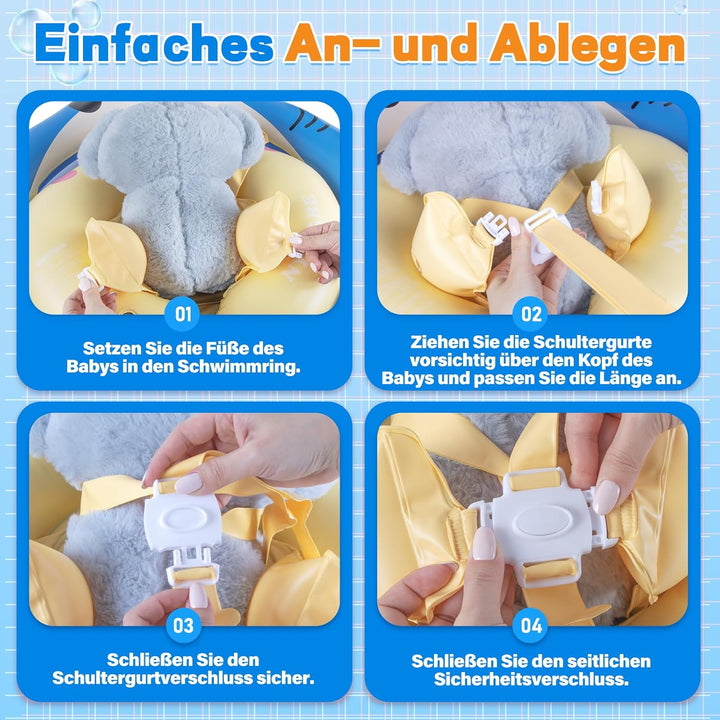 NYOBABE Schwimmring Baby 6-36 Monate, Baby Schwimmring mit UPF50+ Sonnendach ＆ Antikipp-Schwanz, Ver