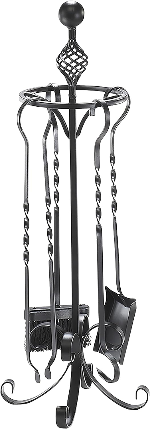Kobolo Kaminbesteck mit Schaufel Schürhaken Besen Zange Metall schwarz