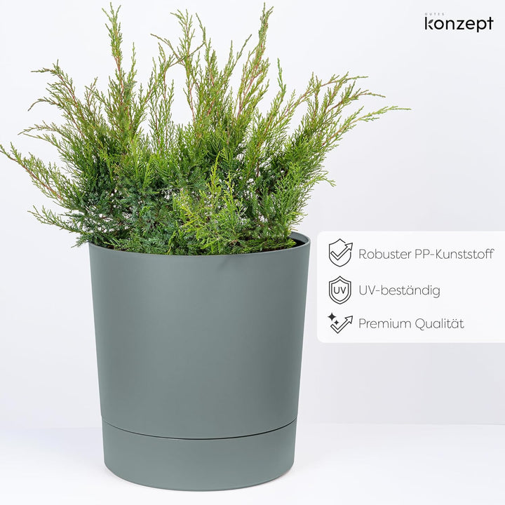 KONZEPT Blumentopf mit Untersetzer 38 cm - grosser Übertopf aus Kunststoff für Zimmerpflanzen, moder