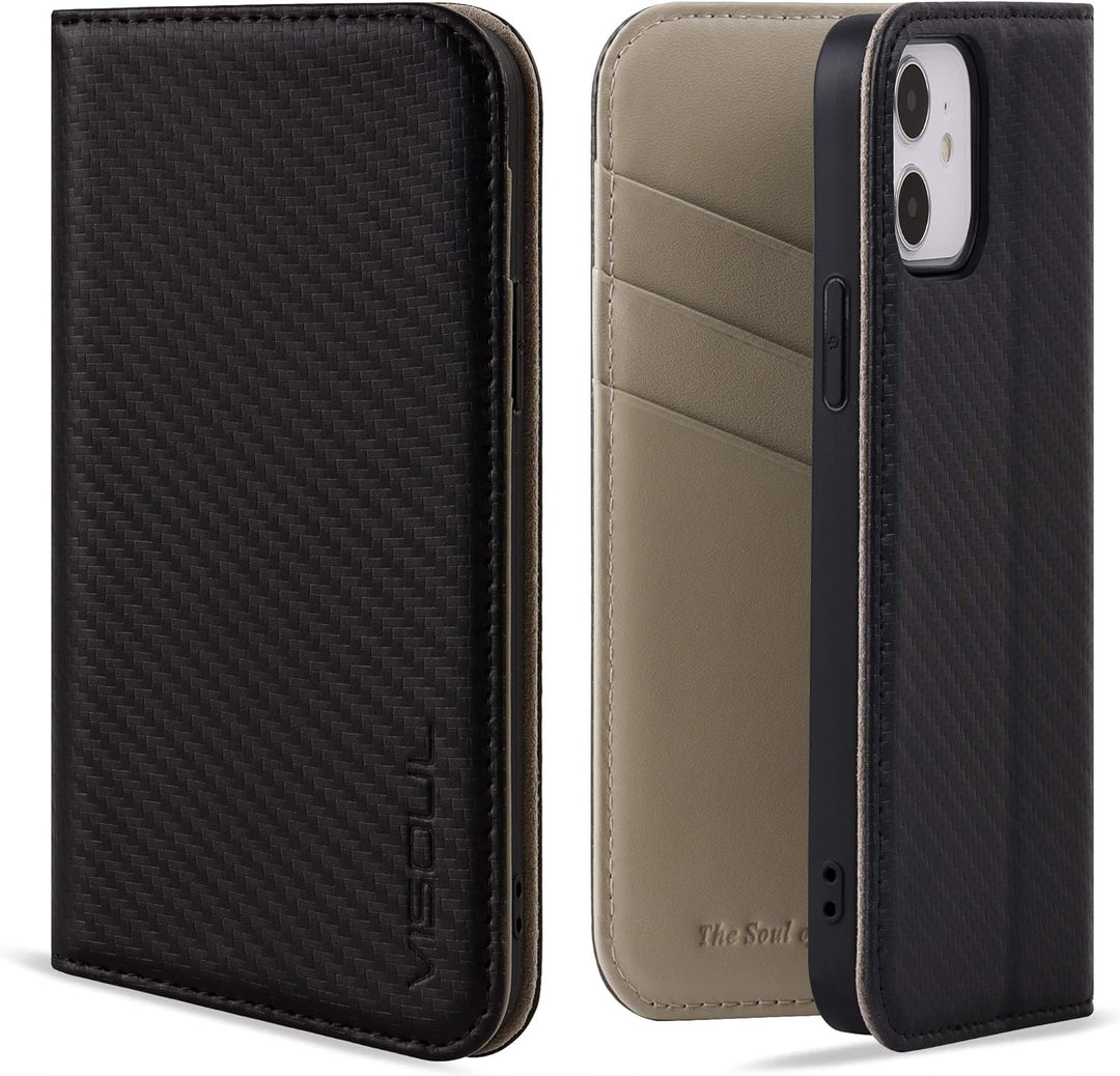 VISOUL iPhone 12 Mini Hülle,Handyhülle iPhone 12 Mini [100% Echtleder] [3 Kartenfächer] [Verdichtes