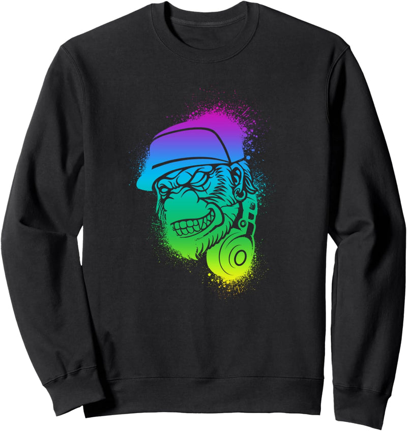 Affe Monkey mit DJ Kopfhörer und Sonnenbrille Sweatshirt