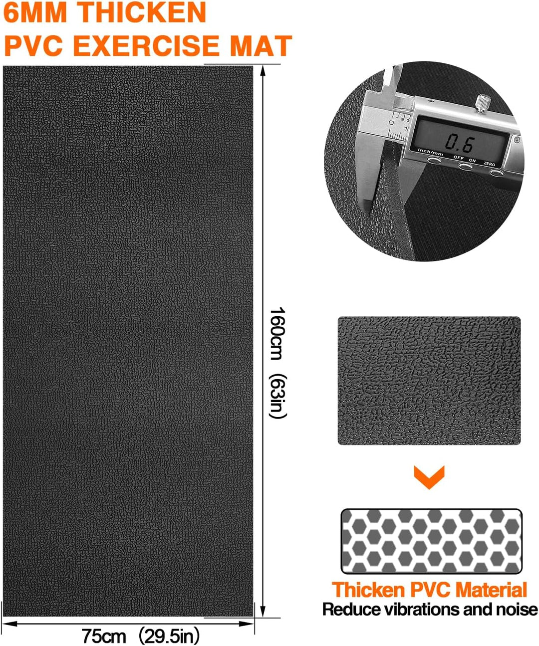 Faltbare Bodenschutzmatte Fitness Unterlegmatte für Fitnessgeräte, 140cmx65cm/160x75cm/180x80cm,6mm