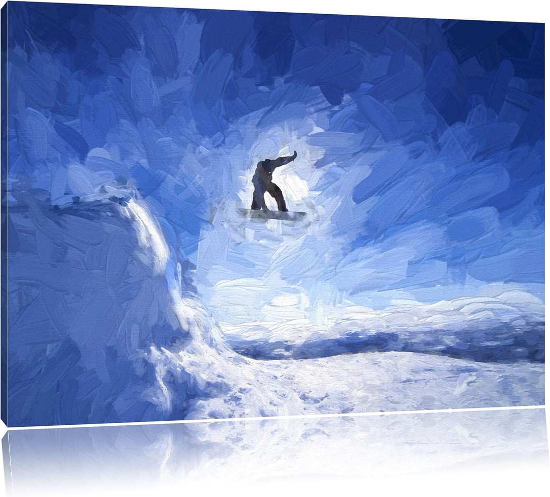 Pixxprint Snowboard Sprung Extremsport als Leinwandbild/Grösse: 100x70 cm/Wandbild/Kunstdruck/fertig
