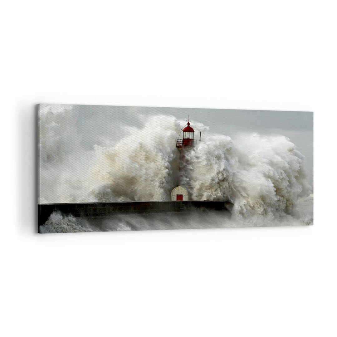 Wandbilder Dekoration Wohnzimmer Leuchtturm Ozean Sturm Panorama Bilder auf Leinwand 120x50cm Leinwa