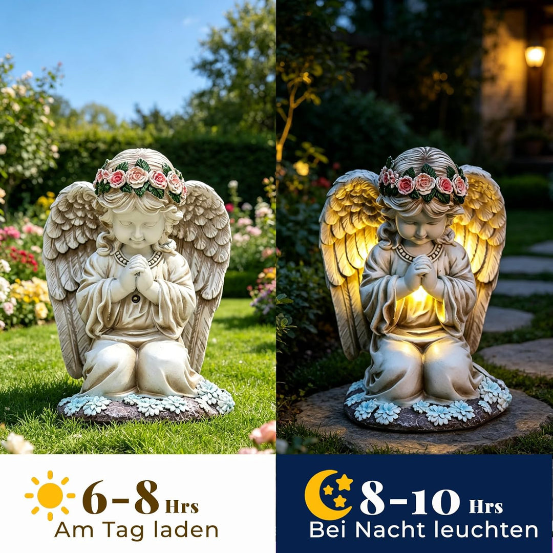 AVEKI Solar Engel Statue, Graten und Grab Schutzengel Figur mit Solar Licht, Outdoor Wetterfest Deko