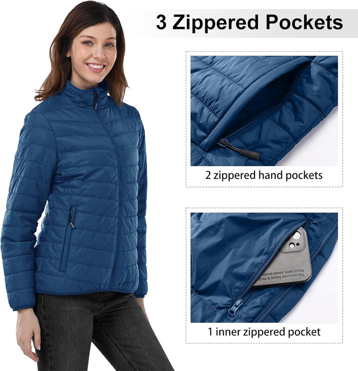 Outdoor Ventures Damen Steppjacke Leichte Warme Packbare Übergangsjacke Puffer Jacke für Frauen Gefü