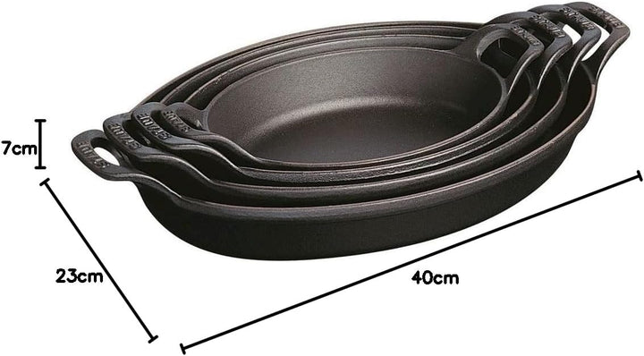 Staub 1303323 stapelbare Auflaufform, oval 32 cm, 2,2 L mit mattschwarzer Emaillierung im Inneren de