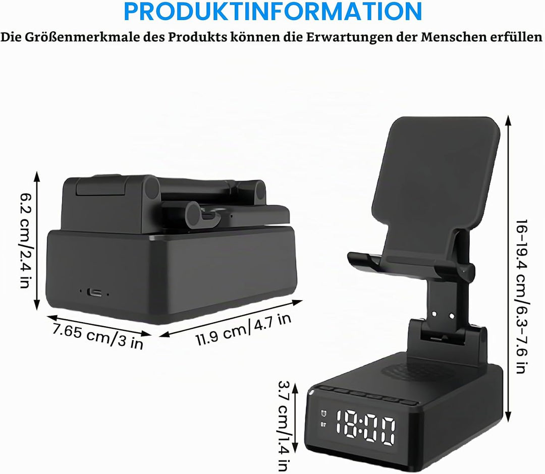 BORDEAG Wireless Charger Stand, 3-In-1 Induktive Ladestation, Bluetooth Audio Powerbank Halterung, H