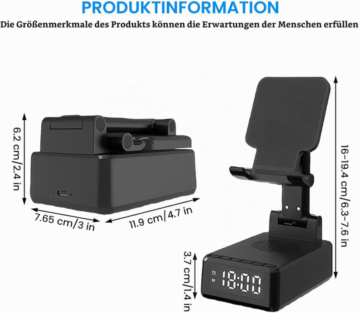 BORDEAG Wireless Charger Stand, 3-In-1 Induktive Ladestation, Bluetooth Audio Powerbank Halterung, H