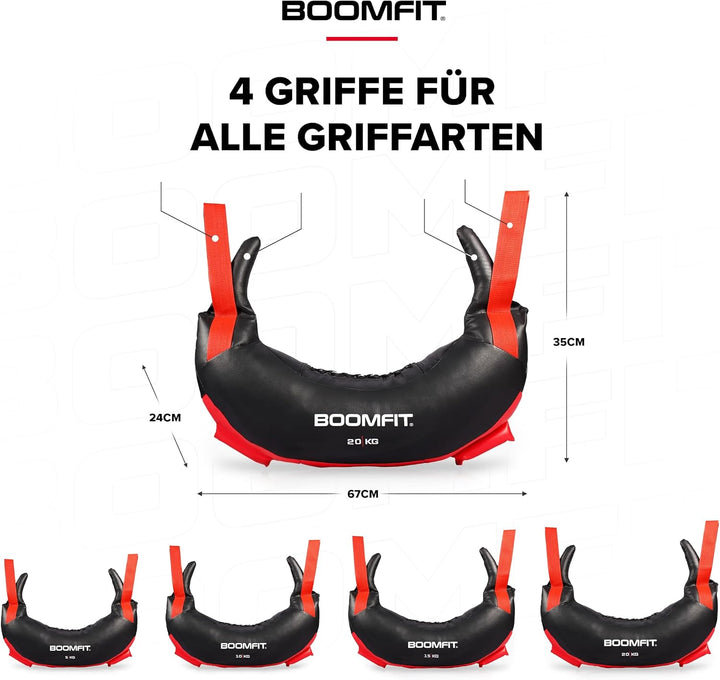 BOOMFIT Bulgarian Bag Sandsack Hufeisenform 4 Griffe Crossfit 5-20 kg | Für Spins, Halos, Around the