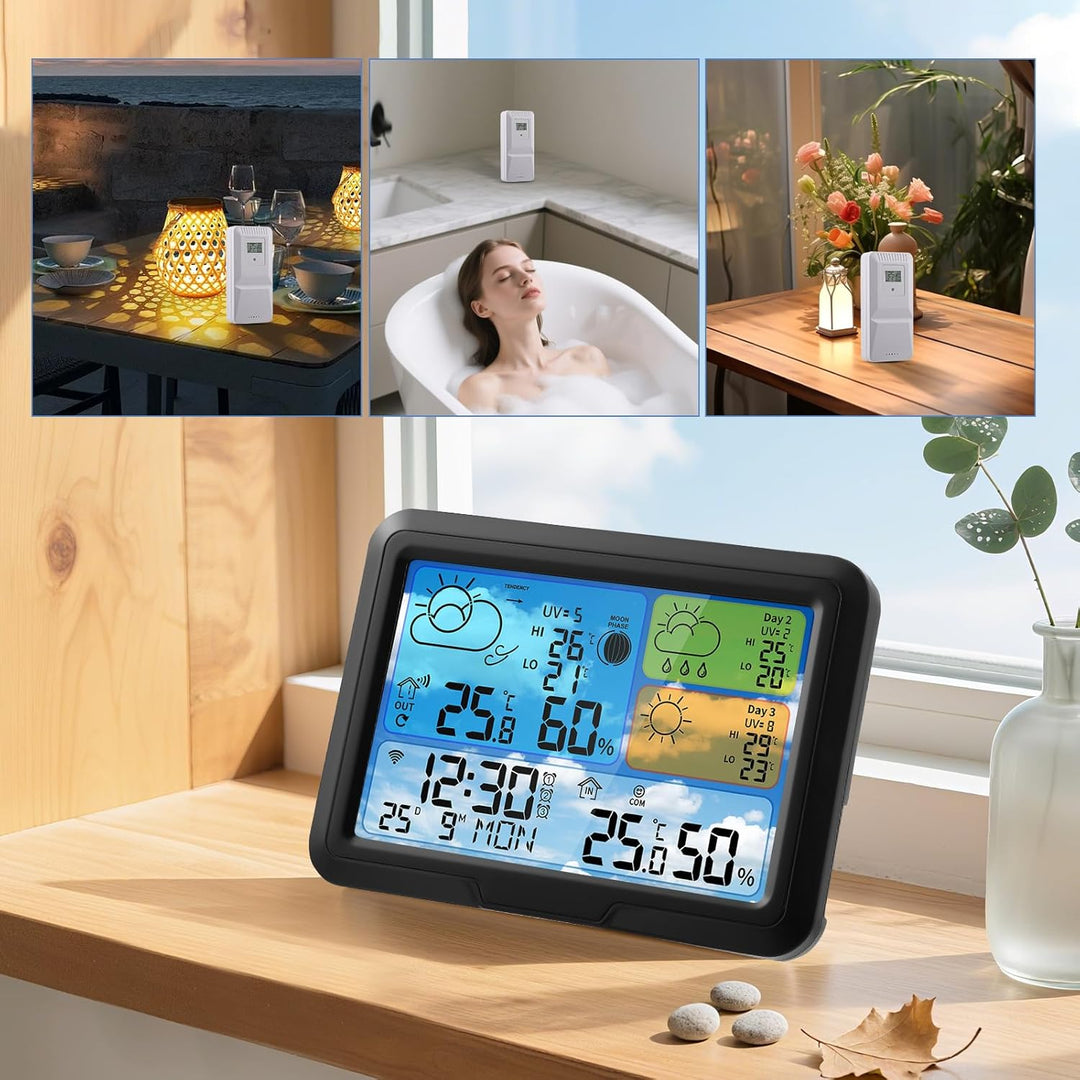 Wetterstation Wlan,Mit Aussensensor & Wettervorhersage,Mit App Tuya Und Smartlife,Digital Farbdispla