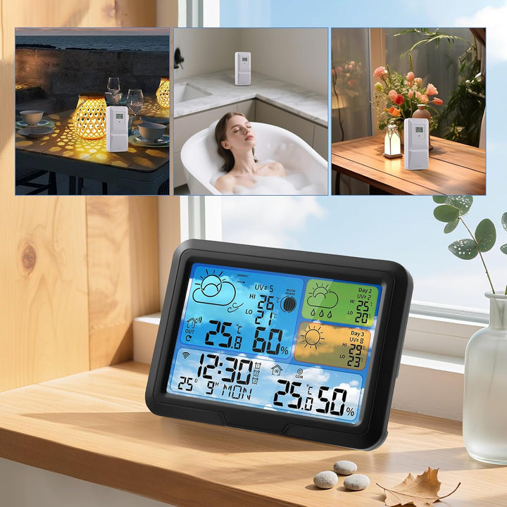 Wetterstation Wlan,Mit Aussensensor &amp; Wettervorhersage,Mit App Tuya Und Smartlife,Batteriebetrieb Un