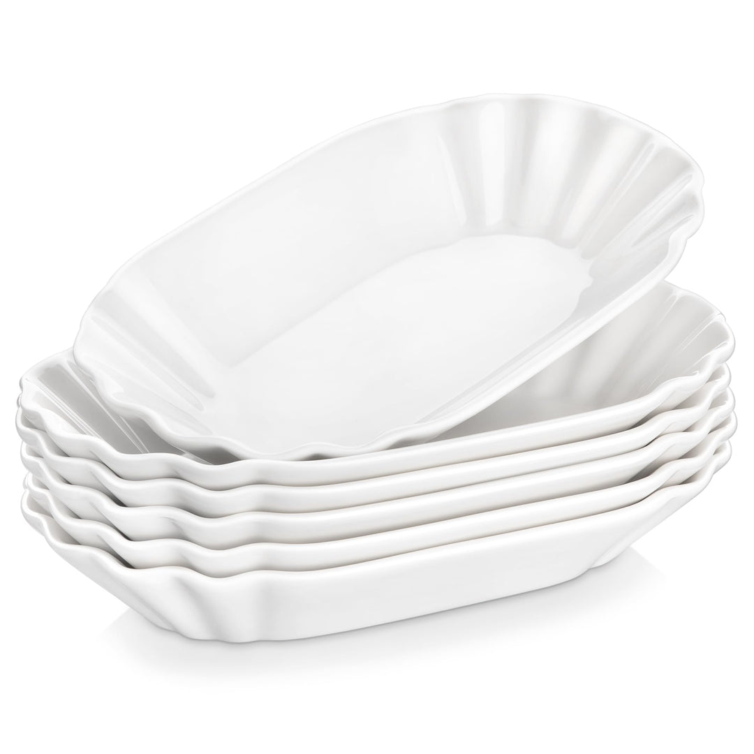 MALACASA, Serie Regular, 6-TLG. Pommesschale, CremeWeiss Porzellan Pommes Schälen, Currywurstschale,