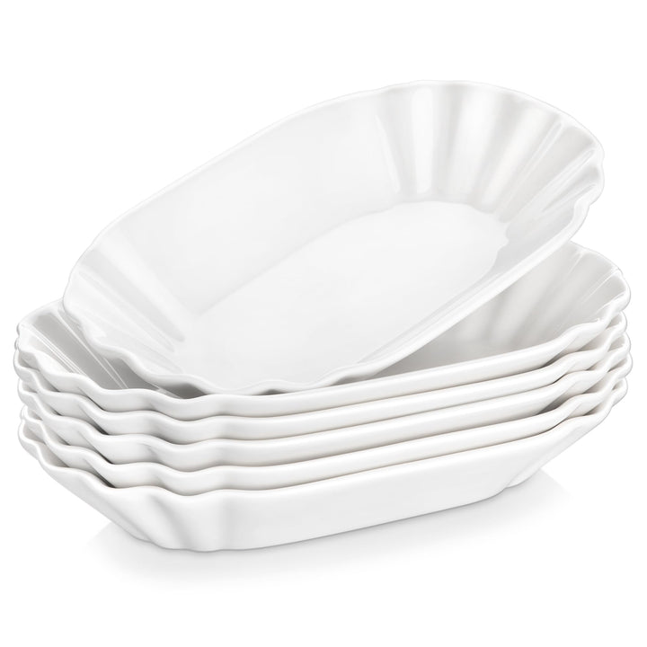MALACASA, Serie Regular, 6-TLG. Pommesschale, CremeWeiss Porzellan Pommes Schälen, Currywurstschale,