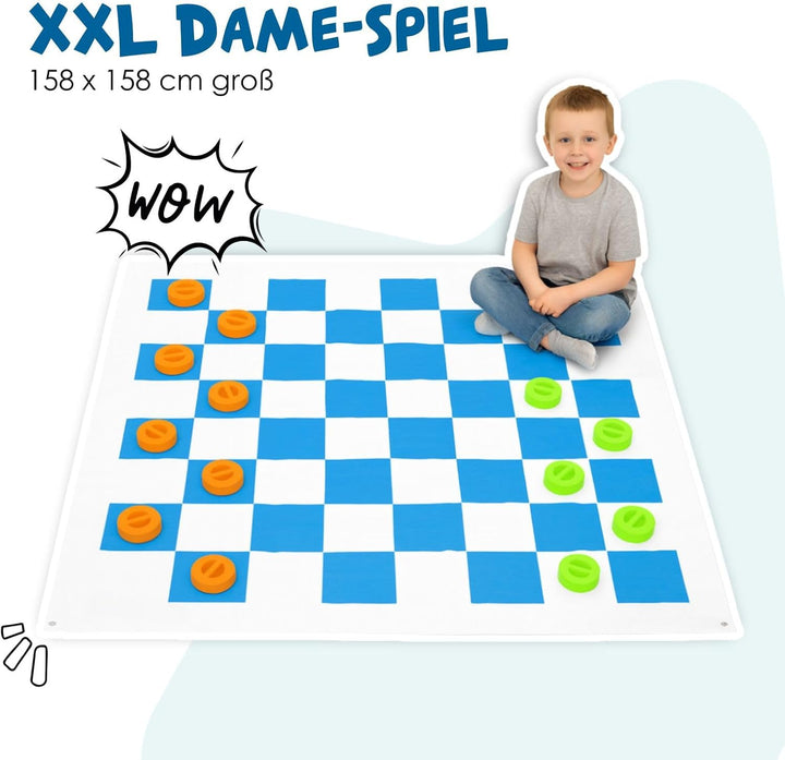 alldoro 60063 XXL Mühle und Dame Spiel mit Tragetasche, 2 in 1 Outdoor Brettspiel mit 24 Spielsteine