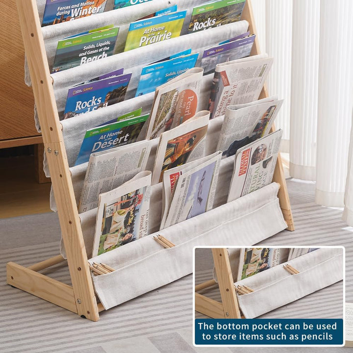 HEYOUTH Kinder Bücherregal aus Holz, Beige, Beige
