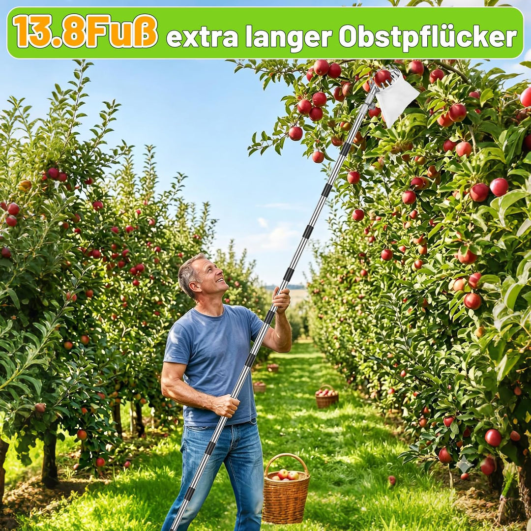 4M Teleskop Obstpflücker - Verstellbarer Apfelpflücker für Kirschen 360° Drehung Kirschenpflücker mi