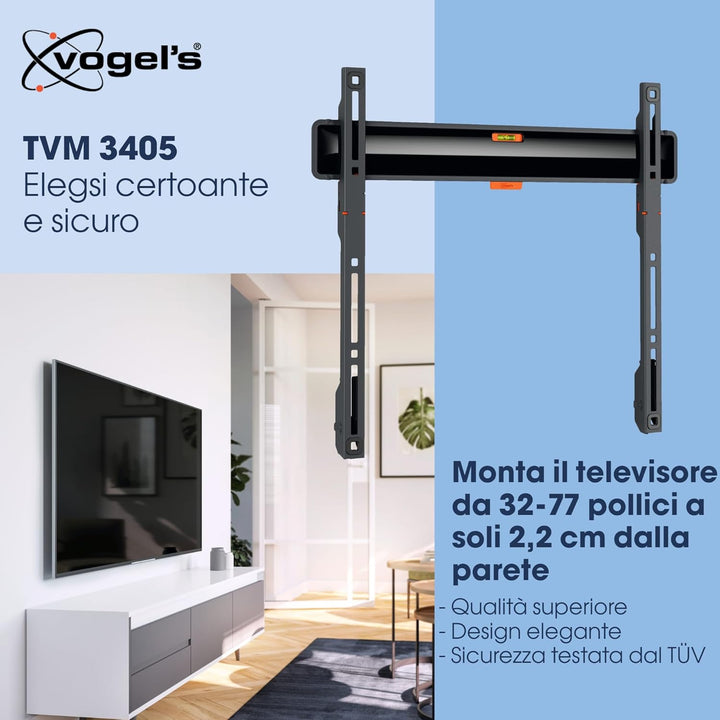 Vogel's Comfort TVM 3405 Flache TV-Wandhalterung für 32-77 Zoll Fernseher & D-Line TV Kabelkanal, Fe