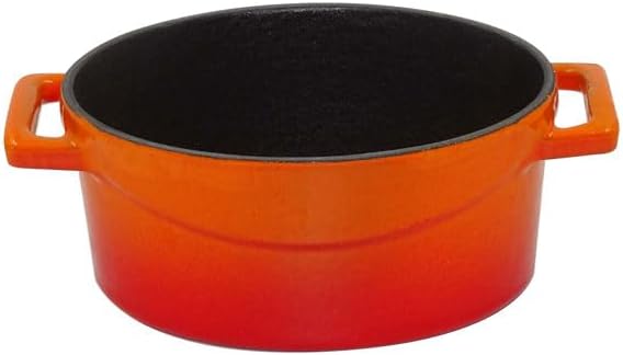 Pentole Agnelli Slowcook Ovaler Schmortopf aus Gusseisen mit 2 Griffen, Orange, 12 cm 12 x 9 Cm Oran