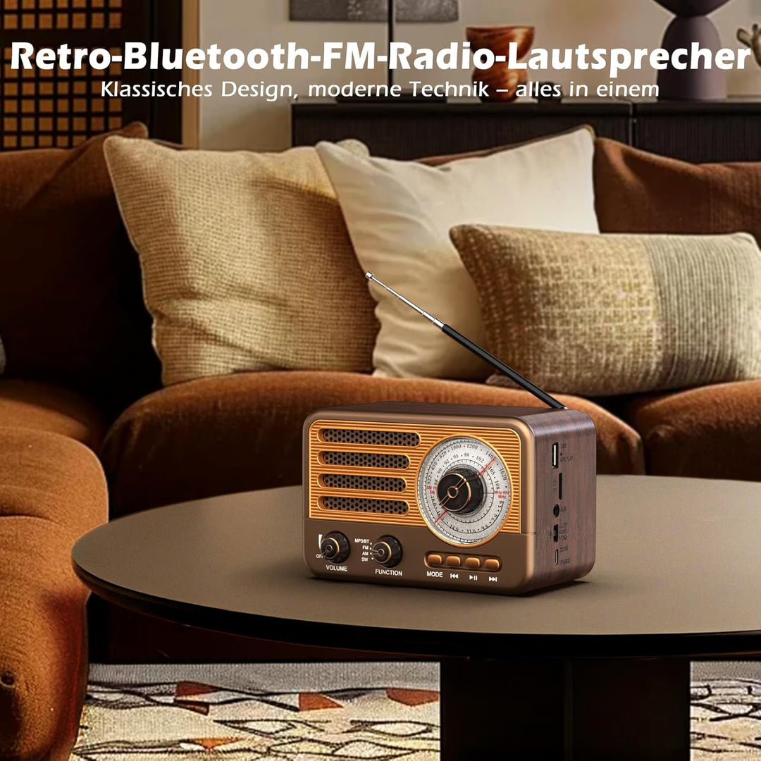 Vintage-Transistorradio – Retro-Stil mit moderner Reichweite, tragbar, AM/FM/SW, mit USB/TF/Aux-MP3-