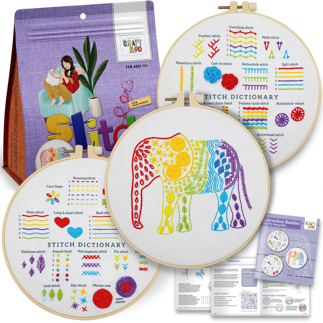 Stickset für Anfänger, 30 Stiche, Stickerei-Set für Anfänger, mit geprägten Stickmustern, Stickset,