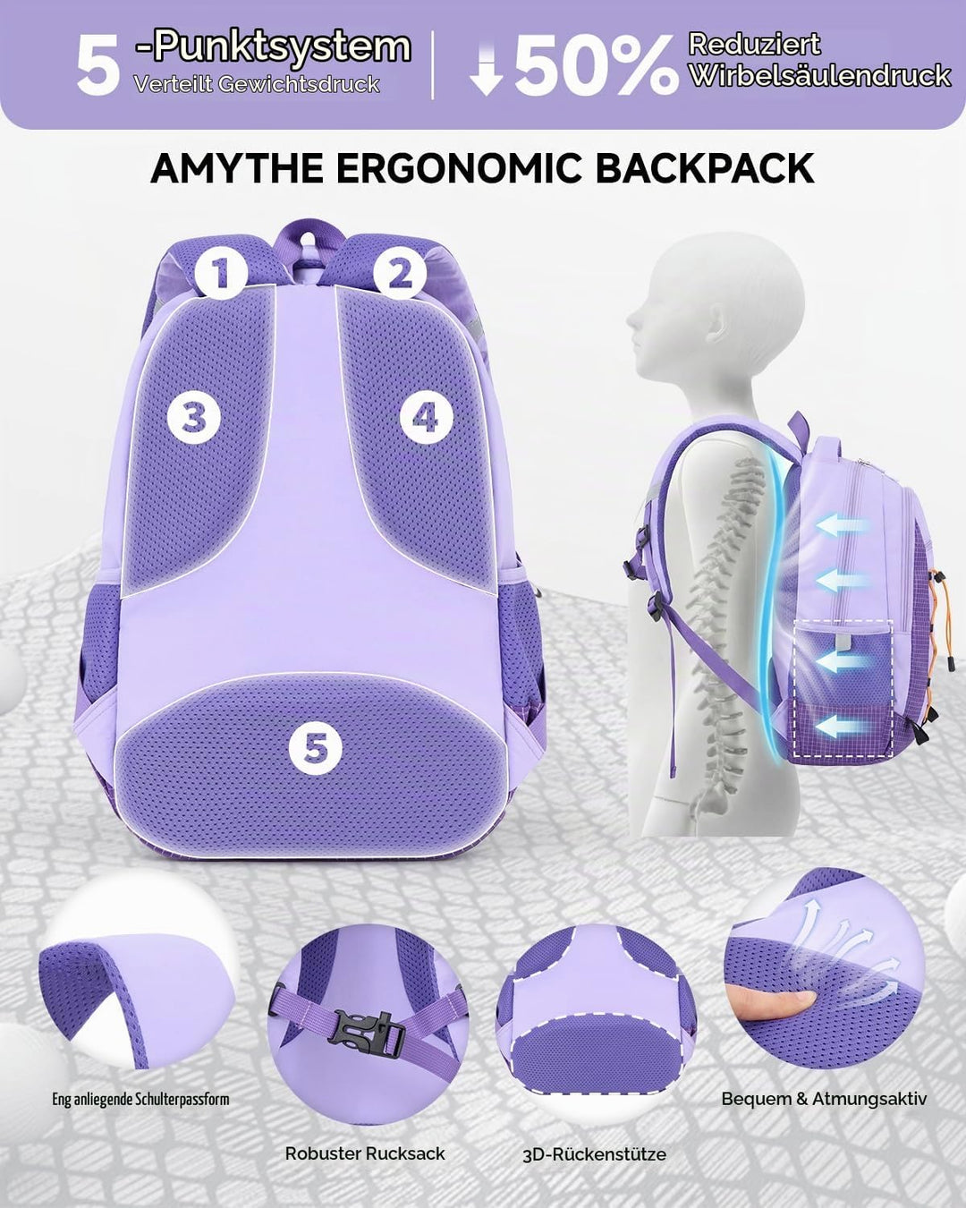 Amythe Outdoor Schulrucksack für Mädchen ab 6 Jahren, Wanderrucksack Kinder 1. - 5. Klasse, Wasserdi